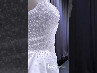 One Shoulder Long Sleeve Satin Wedding Dress with Overskirt