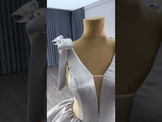 High-end Gray Cascading Ruffles Prom Dress A-line with Vneck