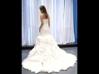 Ruched Strapless Vneck Mermaid Wedding Dress with Ruffle Skirt