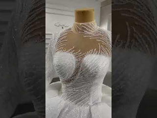 Sparkly High Neck Puffy Wedding Dress with Long Sleeve