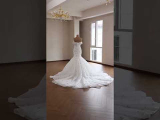 High-Density Silver Floral Beaded on Sparkly Tulle Wedding Dress  with Chapel Pooling Train