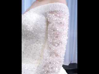 Luxury Beaded Sparkly Wedding Dress with Off the Shoulder Long Sleeve