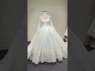 Classic Long Sleeve Ball Gown Wedding Dress with Illusion Sweetheart Bodice