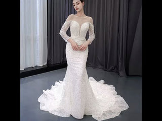 Exquisite Wedding Gown For Bride Organza Full Sleeves Wedding Dress