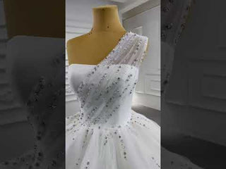 Layered Tulle Ball Gown Wedding Dress with One Shoulder