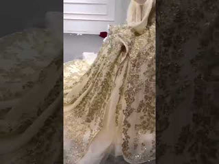 Vintage Gold Ball Gown Wedding Dress with Off the Shoulder