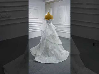 Off the Shoulder Ruffle Wedding Dress with Detachable Overskirt