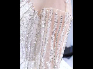 Vintage Beaded Ball Gown Puffy Wedding Dress with Long Sleeve