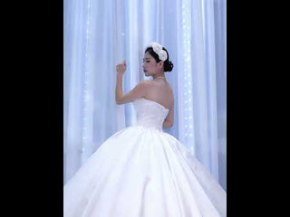 Ruched Satin Strapless Puffy Wedding Dress Luxury Bridal Gowns