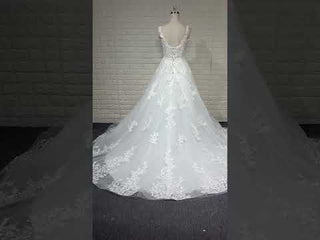 Elegant A Line Sheer Bodice Lace Appliqued Wedding Dress with Low Back