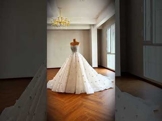 Princess Ball Gown Wedding Dress with All-Over Crystal Beading and Tulle Skirt