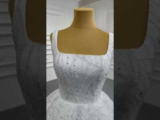 Square Neck Sparkly Ball Gown Wedding Dresses Beaded Bridal Gowns