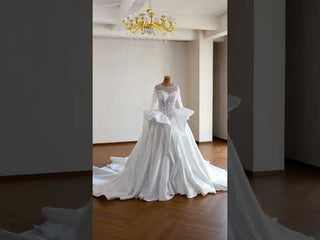 High-Fashion Ball Gown Wedding Dress with Illusion Bodice & Crystal Beadwork
