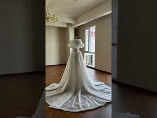 Unique Off-the-Shoulder A-Line Wedding Dress with Detachable Overskirt
