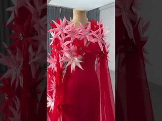 Elegant Evening Dress with 3D Floral Sheer Cape for Prom Gala & Formal Parties