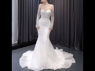 Off the Shoulder Long Sleeve Mermaid Wedding Dress