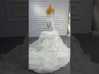 Beaded Spaghetti Strap Mermaid Wedding Dress with Ruffle Skirt