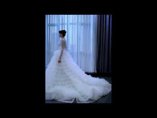 Gorgeous Puffy Ball Gown High Neck Wedding Dress with Long Sleeve