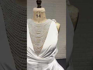 Elegant Leg Slit Plus Size Wedding Dress with Pearl Neckline