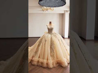 Sparkly Quinceañera Dress with Multi-Layered Back Bow & Voluminous Tiered Ruffles