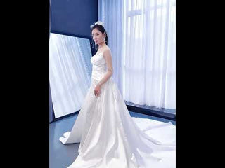 Sheath Satin Long Sleeve Wedding Dress with Detachable Overskirt