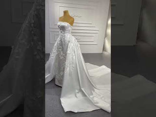 Beaded Handmade Flower Satin Strapless Wedding Dress