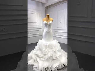 Elegant Ruffle Skirt Trumpet Wedding Dress with Detachable Sleeves