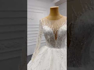 Beaded Sparkly Arabric Wedding Dress with Long Sleeve Ball Gown
