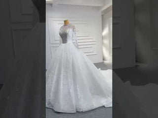 Mock Neck Long Sleeve Ball Gown Wedding Dress Luxury Bridal Gown