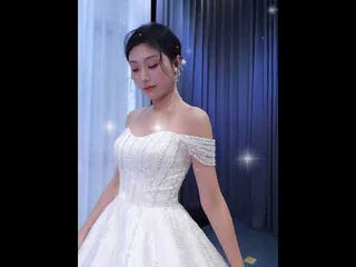 Luxury Beaded Sparkly Ball Gown Wedding Dress with Off the Shoulder