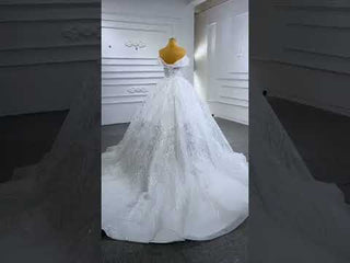 Sparkly Off the Shoulder Ball Gown Puffy Wedding Dress