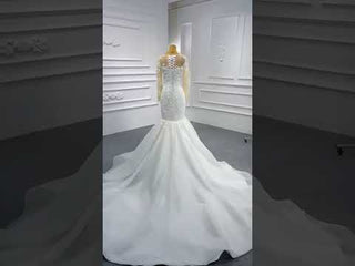 Beaded Sheer Neck Mermaid Wedding Dresses with Long Sleeves