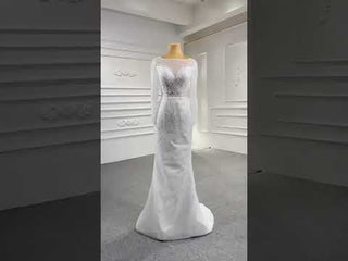 Long Sleeve Beaded Wedding Dress with Detachable Skirt
