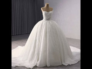 Elegant Puffy Skirt Sweetheart Wedding Dress with Pearls