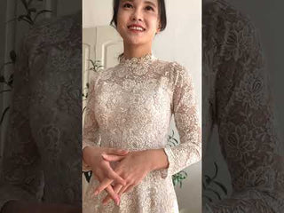 Vintage-inspired Collar Neck Floral Lace Midi Wedding Dress with Long Sleeve