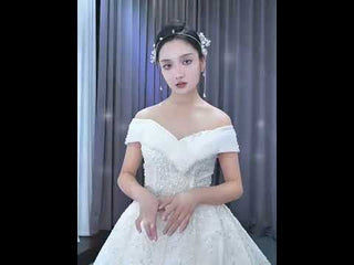 Luxury Tulle Sequins Beading Wedding Dress with Off the Shoulder