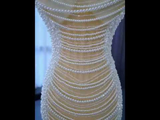 Sheer Pearl Mermaid Wedding Dress with Halter Neck Bridal Dress