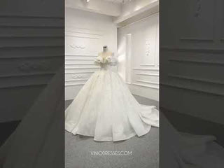 Popular Off the Shoulder Lace Ball Gown Wedding Dress