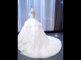 Strapless Wedding Gown Lace Appliqued Ruffle Wedding Dress