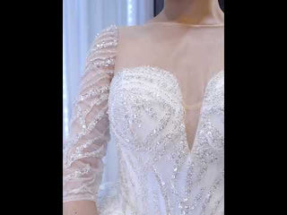 Beaded Long Sleeve Wedding Gown Luxury Sparkly Bridal Dress