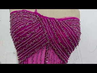 High-end Fuchsia Handmade Beading Prom Dress Evening Gown