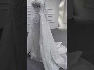 Beaded Fit and Flare Wedding Dress with Detachable Overskirt