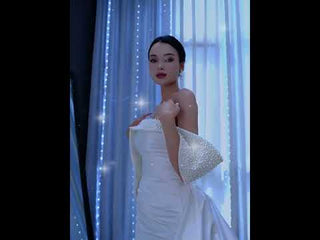 Satin Overskirt Pearl Wedding Dress Off the Shoulder Bridal Gown