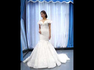 Off the Shoulder Mermaid Lace Trumpet Wedding Dress with Feather