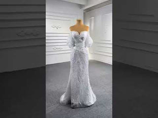 Beaded Modern Off the Shoulder Wedding Dress with Detachable Skirt