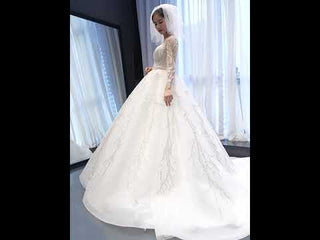 Beaded Sparkly Arabric Wedding Dress with Long Sleeve Ball Gown