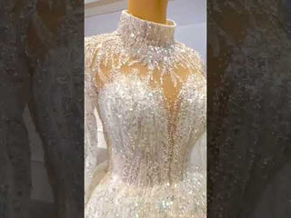 Sparkly High Neck Ball Gown Long Sleeves Wedding Dress with Keyhole