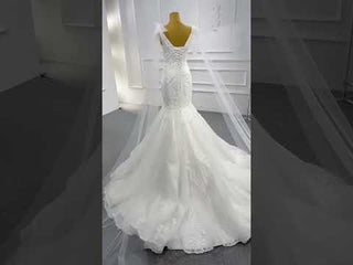 Vneck Floral Lace Mermaid Wedding Dress with Cape Sleeves