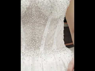 High O-neck Sparkly Ball Gown Wedding Dress with Keyhole Back