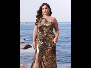Plus Size Gold Maxi Evening Dress Mermaid Wedding Party Night Elegant Gown